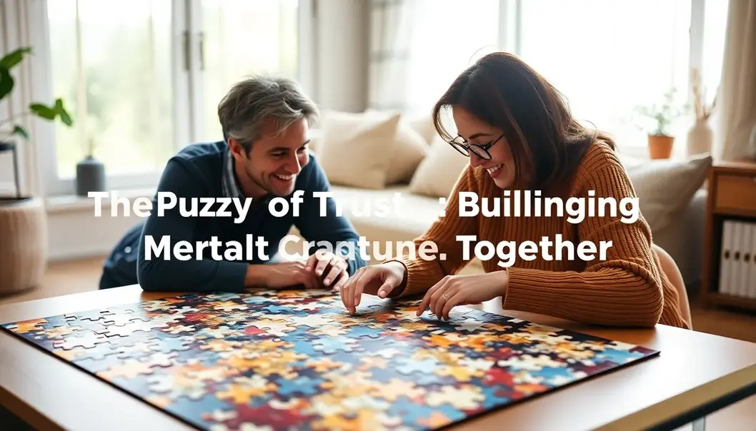 A couple merging minds and hearts over a shared puzzle challenge.